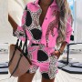 Summer Women Tracksuit Stripe Leopard Print Long Sleeve Shirts Top and Shorts Set Casual 2 Piece Sets Ladies Sexy Outfits