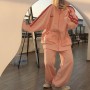 Autumn Women's Tracksuit Suit Pink Striped Casual Autumn Loose Fashion Sweater Zipper Jacket For Fitness Two-piece Set