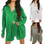 Hot Sale Women Casual 2 Pcs Clothes Set Solid Color Ruched Long Sleeve Button Down Shirts With Shorts Suit 5 Colors S/m/l/xl