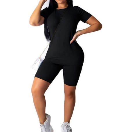 7 Colors Women 2pcs Short Set Solid Short Sleeve Slim T-Shirt Tops High Waist Elastic Band Shorts Set For Lady Yoga Workout Suit