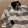 2022 Japan Retro Striped Polo Shirt Men Women Autumn Long Sleeve Oversized Lapel Sweatshirts Preppy Hip Hop Couple Shirts Tops