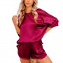New Satin Silk Women Sets Pockets T Shirts and Elastic Waist Shorts Suit Pajama  Spring Summer 2 Piece Set Homewear M0252