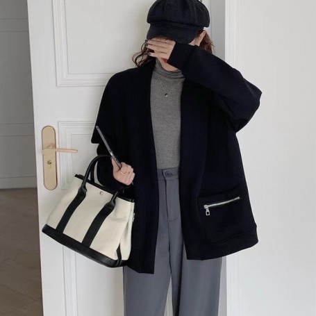 Fashion Women Oversized Zip Up Jacket Coat Autumn Winter Large Size Loose Open Stitch Sweatshirt Female Soft Basic Cardigan