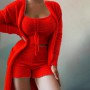 Three Piece Sexy Fluffy Outfits Plush Velvet Hooded Cardigan Coat+Shorts+Crop Top
