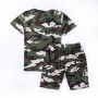 Women Casual Two-Piece Clothes Set Camouflage Printed Pattern Short Sleeve Top + Shorts Blue Army Green Red Lady Shorts Suit