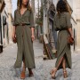 Spring Summer Women V Neck Boho Party Beach Dress Woman Solid Long Maxi Dresses Ladies Holiday Casual Sundress Female Clothes