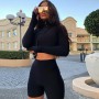 Toplook Zipper Sets Women 2-pieces Long Sleeve Elastic Sexy Crop Tops Shorts Summer Fashion Casual Sports   Stretch Clothes