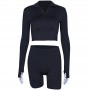 Toplook Zipper Sets Women 2-pieces Long Sleeve Elastic Sexy Crop Tops Shorts Summer Fashion Casual Sports   Stretch Clothes