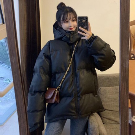 Winter Warm Black Thick Coat with Hooded Women Loose Casual Lady Parka High Street Puffer Jacket Korean Fashion Outwear New