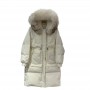 Women White Duck Down Coat Winter Large Natural Fur Collar Hooded Down Long Jacket Windbreak Sleeve Warm Outwear