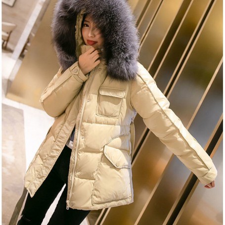 Real Natural Fox Fur Winter White Duck Dowm Parka Coat For Women hooded Short Puffer Jacket Female Warm Loose Black Snow Outwear
