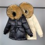 Winter Women Parkas 90% White Duck Down Jacket Large Real Raccoon Fur Collar Hooded Warm Women's Feather Coat Outwear Black