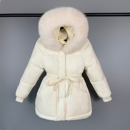 Winter Women Parkas 90% White Duck Down Jacket Large Real Raccoon Fur Collar Hooded Warm Women's Feather Coat Outwear Black