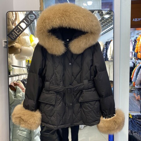 Winter Jacket 90% White Duck Down Coat Women Female Real Fox Fur Hooded Puffer Jacket With Natural Fox Cuffs Parkas