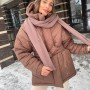 Casual Loose Arygle Hooded Parkas Women Fashion Solid Thick Short Coats Women Elegant Tie Belt Cotton Jackets Female Ladies