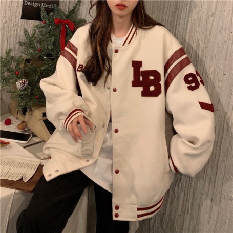 American letters embroidered jackets coat women's street hip-hop trend baseball uniform lovers plus size casual loose jacket