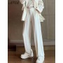 High Waist Casual Suit Pants for Women Loose Floor-Length Wide Leg Trousers  Summer Thin Korean Straight Blue White Pant