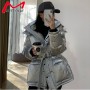 Casual Loose Glossy Hooded Down Jacket Women Fashion Solid Winter Thick Warm White Duck Down Coats Female Elegant Belt Parkas
