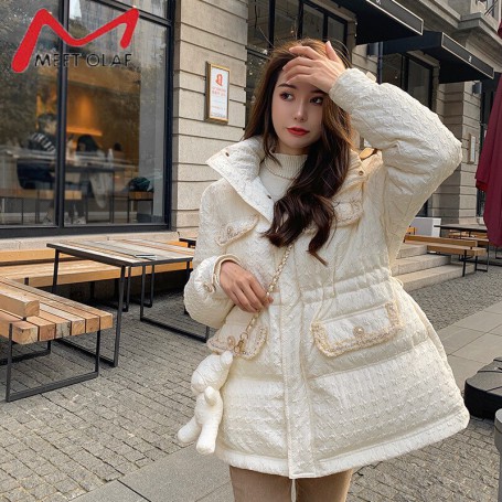 Korean Style Down Jacket Women Short Stand Collar Fashion Bear Doll White Duck Down Winter Coat Female Windproof Overcoat