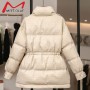 Korean Style Down Jacket Women Short Stand Collar Fashion Bear Doll White Duck Down Winter Coat Female Windproof Overcoat