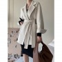 Wool Double-sided Woolen Coat Women's Belt Suit Collar Autumn and Winter New Woolen Mid-length Coat Warm and Fashionable