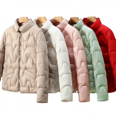New Winter Light Down Padded Jacket Women's Short Style Simple Stand Collar Fashion Padded Jacket Casual
