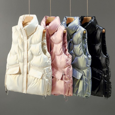 Winter Women's Vest Jacket Coat Sleeveless Stand Collar Autumn Winter Vest For Female Mujer Glossy Waterproof Vest