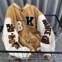American retro alphabet flocking embroidered Jackets Coats women street hip-hop casual wild baseball uniform couple loose jacket