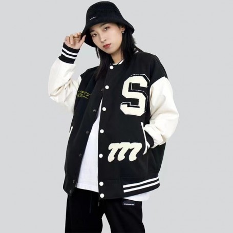 American retro alphabet flocking embroidered Jackets Coats women street hip-hop casual wild baseball uniform couple loose jacket