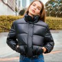 Winter Warm Thick PU Leather Coats Women Short Parkas Fashion Black Cotton Padded Lady Down Jacket Elegant Zipper Clothes