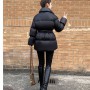 Women's down coat black plus size belt zipper fashion puffer high quality hot selling short jacket