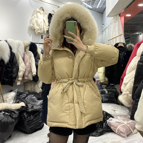 Parkas 90% White Duck Down Jacket Female  Large Real Fox Fur Collar Hooded Warm Women's Feather Coat Outwear