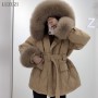 Winter Women Real Fox Fur 90% White Duck Down Coat Female Thick Hooded Puffer Jacket With Natural Fox Cuffs Parkas