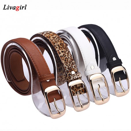 Fashion Women Belt Ladies Faux Leather Gold Pin Metal Buckle Straps Girls Fashion Accessories Ceinture