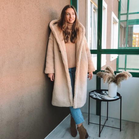 Oversized Long Hooded Teddy Jacket Coat Women Winter  Trendy Female Warm Overcoat Vintage Casual Loose Faux Fur Coats Jacket