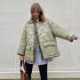 Autumn Winter Quilted Oversize Parkas Jackets for Women Fashion Army Green Warm Single Breasted Casual Loose Cotton Padded Coat