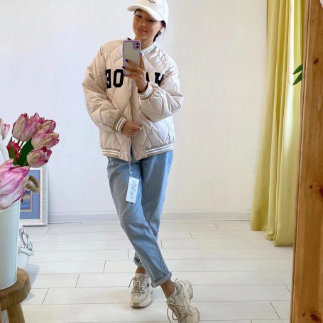 Baseball Uniform Jacket Women's Winter Thickened Padded Jacket New Style with Loose Student Ins Padded Jacket