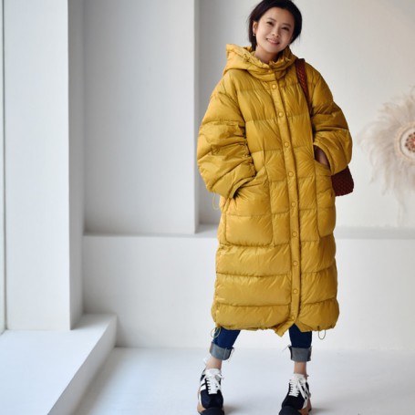 Korean fashion and leisure  loose  The lantern sleeve  White duck down  long  hooded  Down jacket