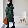 Temperament quilted large pocket loose length round collar down jacket