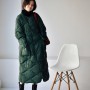 Temperament quilted large pocket loose length round collar down jacket