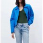 Women's Jackets Blue Thin Parkas Coat Cropped Long Sleeve Top Solid Elegant Chic With Button Coat Woman Outwear Ladies Jacket