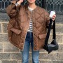 Women's Parkas Jackets Bomber Coat Oversize Outwear Casual Loose Fashion Vintage Button Pocket Ladies Thin Patchwork Jacket Coat