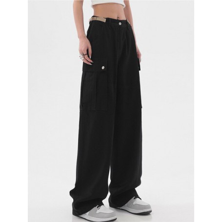 Streetwear Black Baggy Jeans Women Korean Fashion Oversized Pockets Cargo Denim Pants Hip Hop Wide Leg Trousers