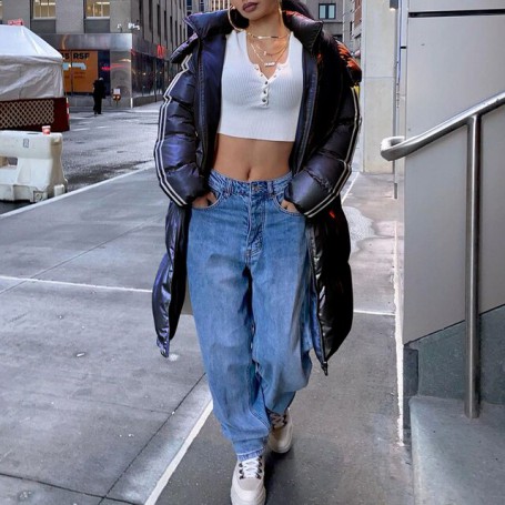 Oversized Thick Cotton Solid Parka Women Warm Stand Collar Jacket Winter Bread Coat Elegant Fashion Cotton Padded Jacket Tops