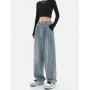 Jeans for Women Wide Leg All-Match Loose Casual Wash Denim Pants Baggy High Street Long Trousers Autumn