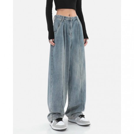 Jeans for Women Wide Leg All-Match Loose Casual Wash Denim Pants Baggy High Street Long Trousers Autumn
