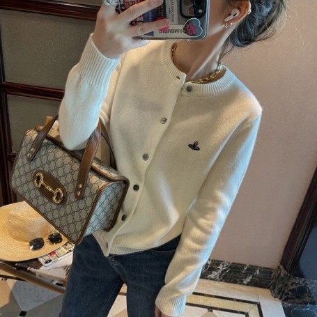 Autumn and winter embroidered cashmere knit cardigan women Korean round collar loose short sweater coat pure color wool top