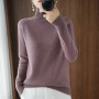 Full Sleeve Sweater Women Turtleneck Office Lady Pure Color Knitted Pullover Loose White Khaki Sweaters for Women
