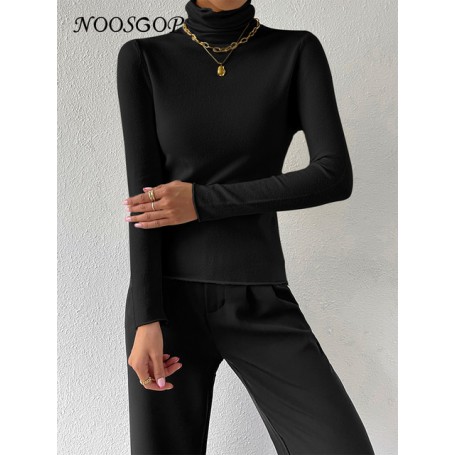 Basic Solid Colors Knitwear Slim Bottoms Elastic Jumper Tops Soft Knit Thin Autumn Turtleneck Pullover Sweater For Women