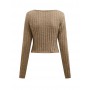 Wool  Light Brown Short Pullover Sweater for Women Lines Pattern Knitted O Neck